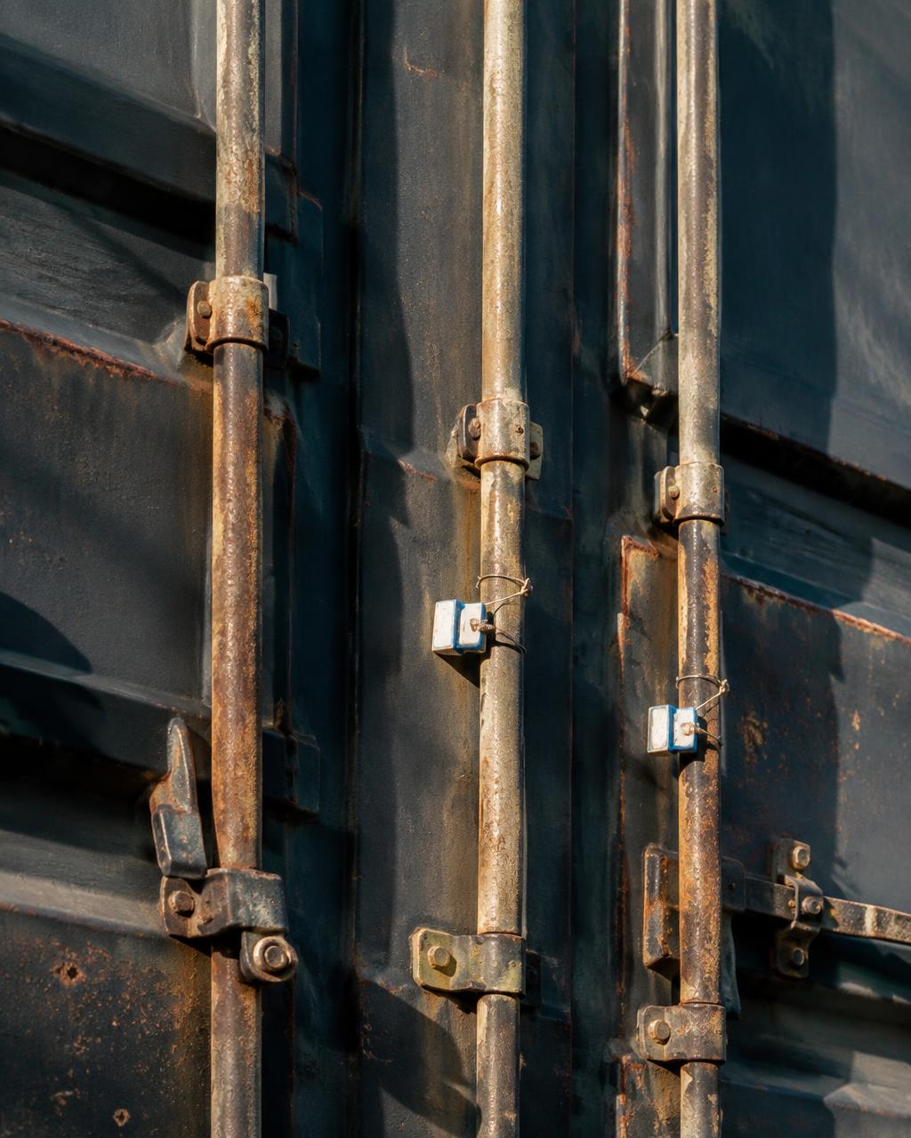 Sealed shipping container doors with customs seals